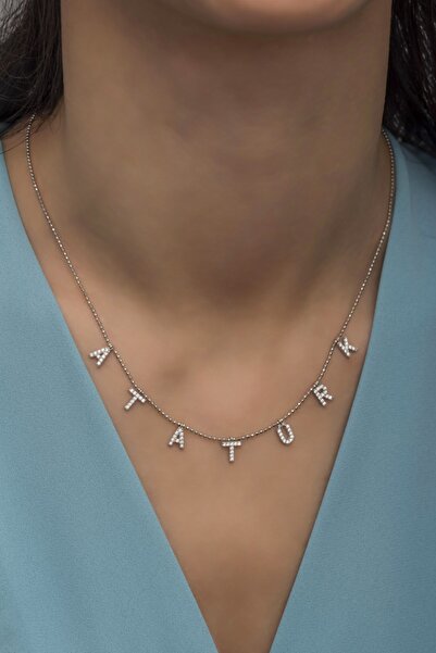 klas gümüş Atatürk Yazılı Rodaj Kolye-925 Ayar Gümüş