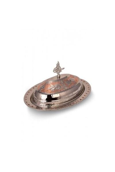 HANEDAN BAKIR Crane Copper Dynasty Classic Lid Kayak Presentation Plate 35 Cm Hand Embroidered Red White Crane4425-7