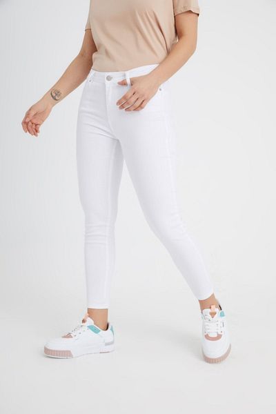 LAMİRA Pantaloni de damă, albi, cu talie înaltă, din lycra, cu picioare înguste