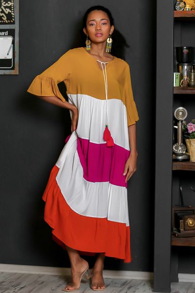 Chiccy Kleid - Weiß - Gerüschter Saum
