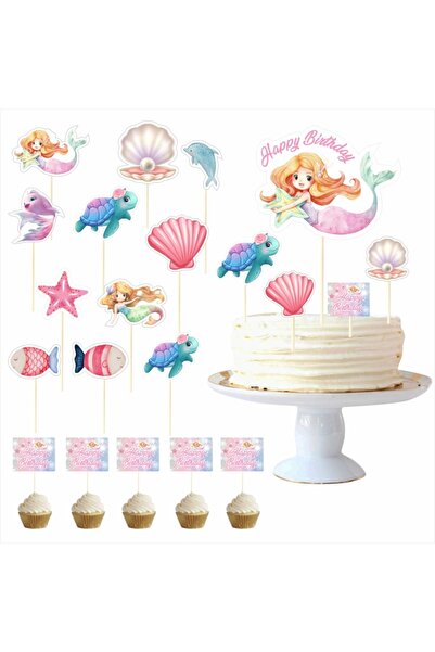 SİYAH PARTİ EVİ Deniz Kızı Doğum Günü Pasta Süsü Kürdan Takımı