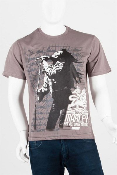Dünyadan Hediyeler Bob Marley Unisex βαμβακερό μπλουζάκι με κανονική εφαρμογή γκρι μικρό