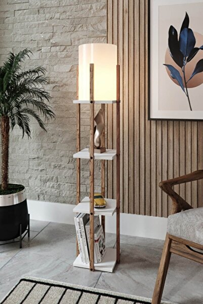 messer Ahşap Desenli Raflı Lambader