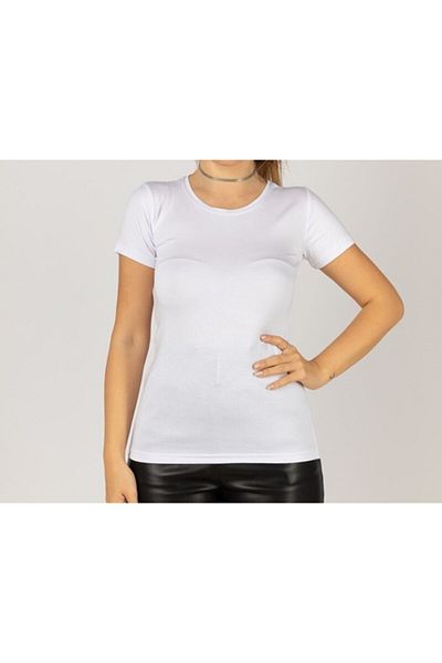 sevdalı Women's Black Crew Neck Short Sleeve White Badi Undershirt All Size