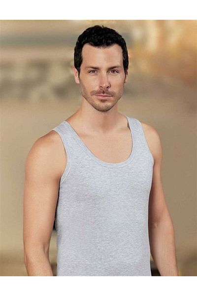 Şahinler - Gray Large Size Thick Strap U-Neck Classic Men's Undershirt 6-Piece Economical Pack Me005
