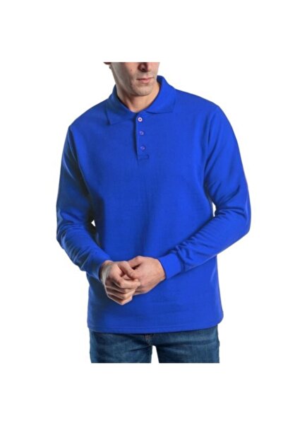 İşte Tişörtüm Saks Mavi Polo Yaka Sweatshirt