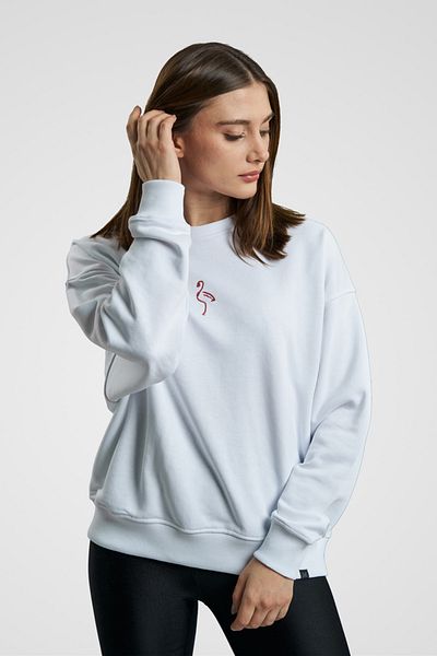 MBEY1989 Hanorac cu croială largă brodat Mbey Minimal Flamingo