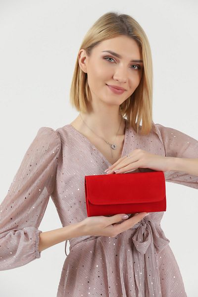 efnanstore Geanta de seara din piele intoarsa rosie