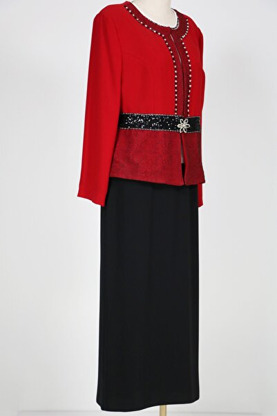 hepyen Kırmızı Önü Taşlı Beli Payetli Anne Takım