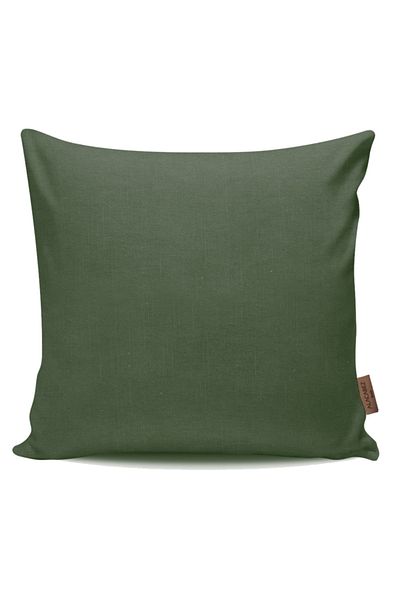 Alacastore Husă de pernă decorativă din țesătură de in verde kaki de culoare uni