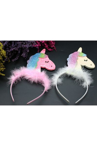 pistyle Coroană albă pentru petrecere de aniversare Uniicorn cu pene pentru fete. Este un preț unic