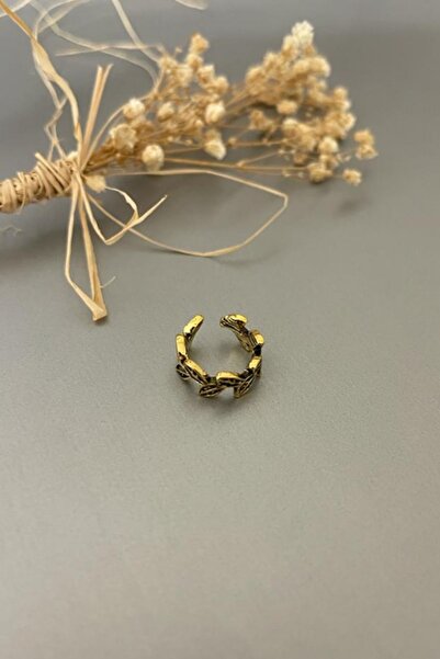 Jaida Moda Kadın Gold Yaprak Desenli Deliksiz Sıkıştırmalı Kıkırdak Küpesi