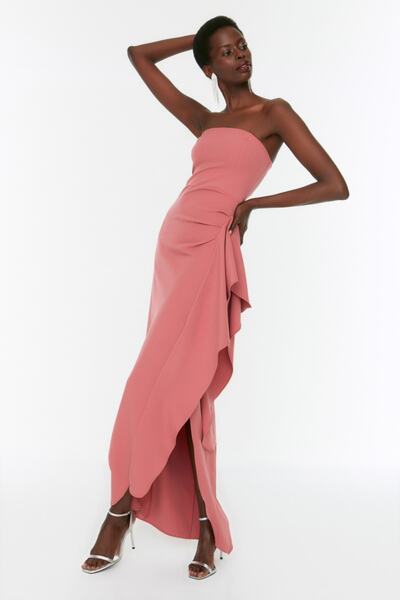 Trendyol Collection Λεπτομερές μακρύ βραδινό φόρεμα Rose Dried Flounce TPRSS22AE0078