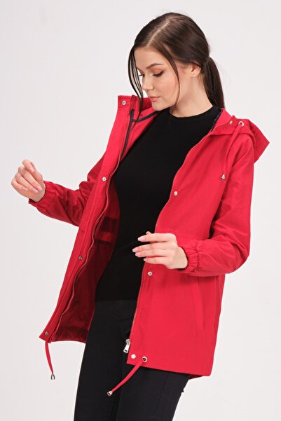 PIQUE Women's Red Coat Hooded Unlined Raincoat Gilmore Women's Raincoat