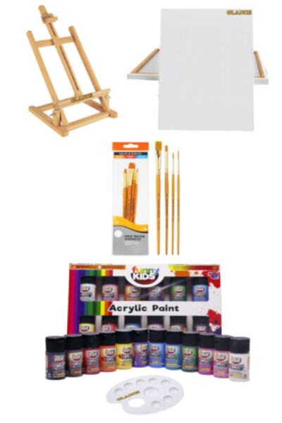 GLANCE Rich Funny Kids 20 Ml Akrilik Boya 12 Li - Masaüstü Şövale Seti