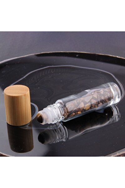 OSMANLI DEĞERLİ TAŞ Sertifikalı Kaplan Gözü Taşı Doğal Taş Yüz Ve Cilt Esans Ve Yağ Şişesi - 10 Ml, 8 Cm Bambu Kapak