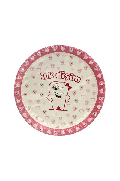 Parti dolabı 8 Pieces My First Tooth Pink Cardboard Plate Tooth Wheat Girl Party Plate
