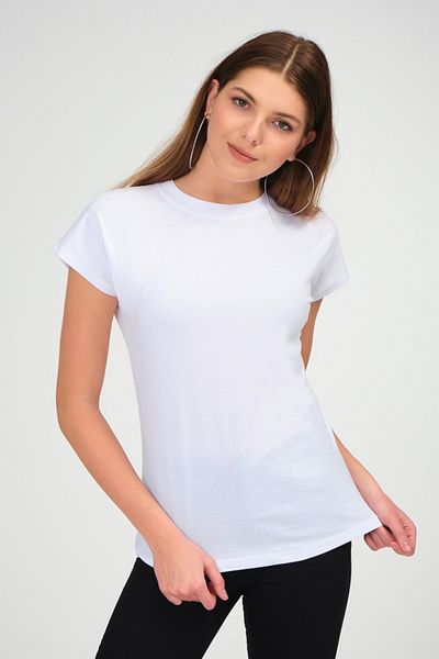 MD trend Women's White Bat Sleeve Cotton Basic Knitted T-shirt
