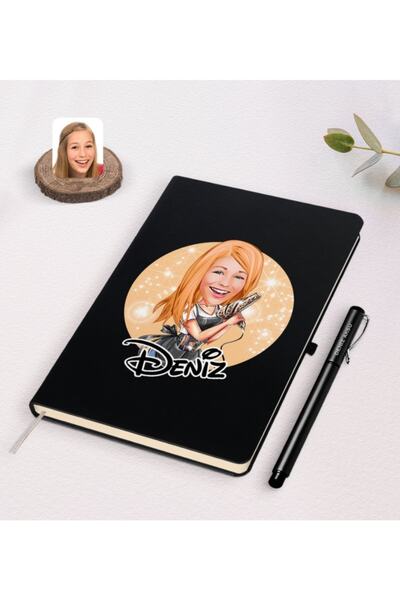 Bk Gift Kişiye Özel Kadın Kuaför Karikatürlü Siyah Defter Ve Kalem Hediye Seti-2