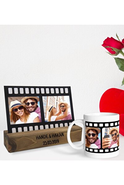 Bk Gift Sevgililere Özel Fotoğraflı Film Şeridi Mesajlı Dekoratif Ahşap Stand...
