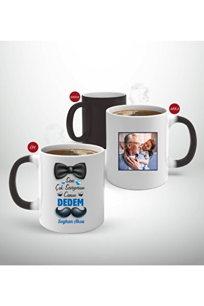 Bk Gift Kişiye Özel Canım Dedem Tasarımlı Fotoğraflı Sihirli Kupa Bardak-2