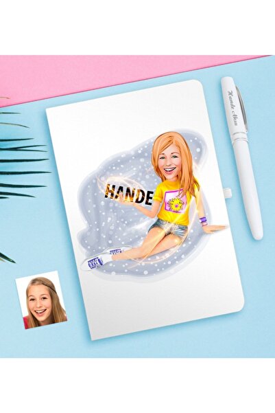 Bk Gift Kişiye Özel Karikatürlü Beyaz Defter Ve Kalem Hediye Seti-42