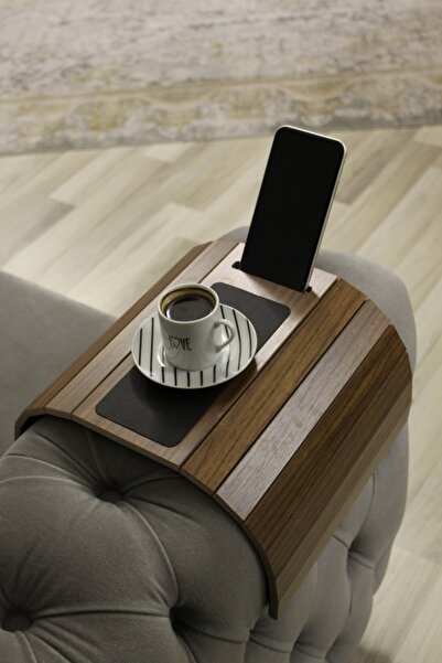 Leather Base Armrest Coffee Table with Walnut 50*27 Phone Holder