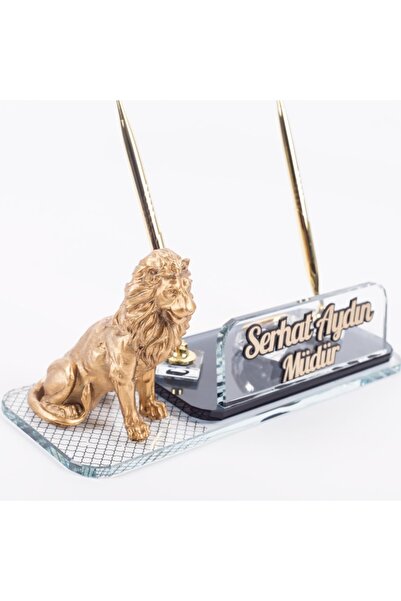 Ofistike Aslan Biblolu Masa Isimliği Oturan Aslan Masa Isimlik Desenli Çift K...