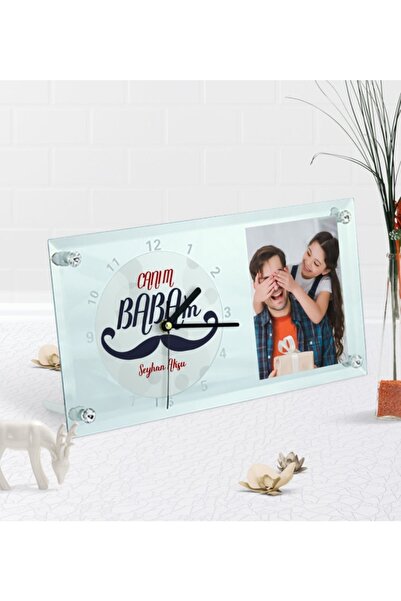 Bk Gift Kişiye Özel Fotoğraflı Canım Babam Masaüstü Cam Saat-8