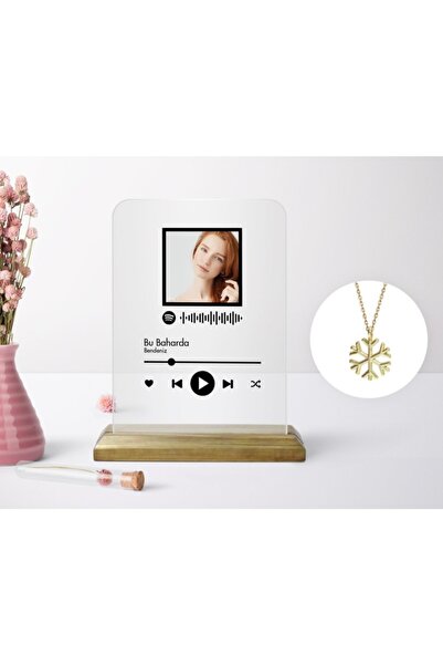 Bk Gift Kişiye Özel Fotoğraflı Spotify Barkodlu Plak Ve Kar Tanesi Kolye Seti-2