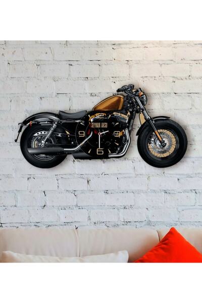 BK Kişiye Özel Motosiklet Tasarımlı Ahşap Duvar Saati-1