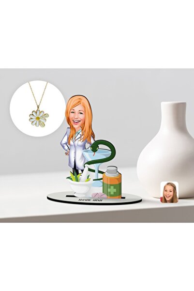 Bk Gift Kişiye Özel Kadın Eczacı Karikatürlü 3d Ahşap Biblo Ve Isimli Tarihli...