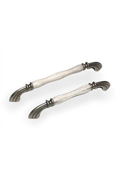 SÖZER ORMAN ÜRÜNLERİ 160mm Antik Gümüş Lüks Tomurcuk Porselen Kulp Mermer Desenli Mutfak Vestiyer Dolap Çekmece Kulbu