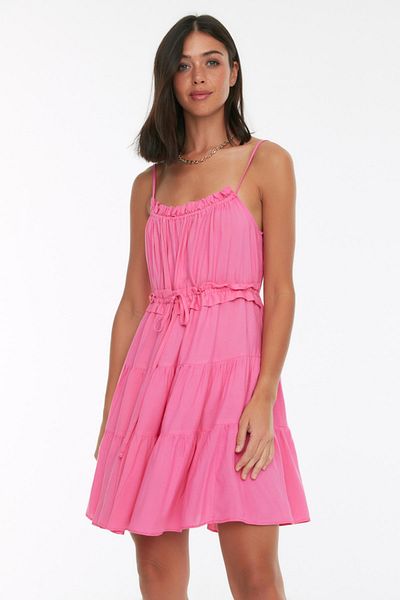 Trendyol Collection Μίνι υφαντό φόρεμα φούξια με άνοιγμα μέσης TWOSS20EL2679