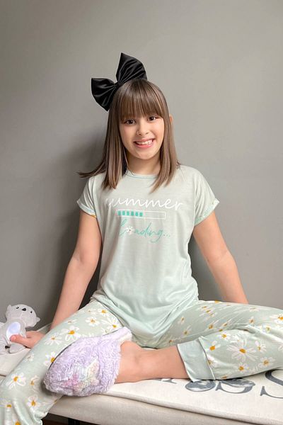 Pijamaevi Summer Loading Printed Short Sleeve Girls Pajama Set