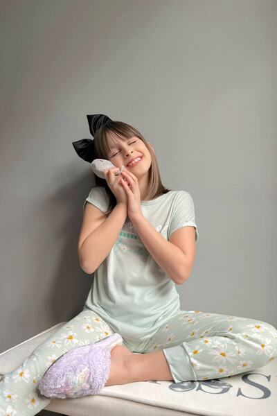 Pijamaevi Summer Loading Printed Short Sleeve Girls Pajama Set