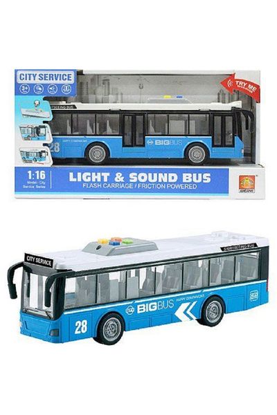 anıloyuncak Toy Bus Single Deck Bus with Friction Sound and Light 1:16 27 cm Blue