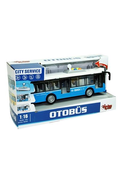 anıloyuncak Toy Bus Single Deck Bus with Friction Sound and Light 1:16 27 cm Blue