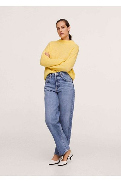 MANGO Woman Women's Pastel Yellow Elastic Knitwear Sweater