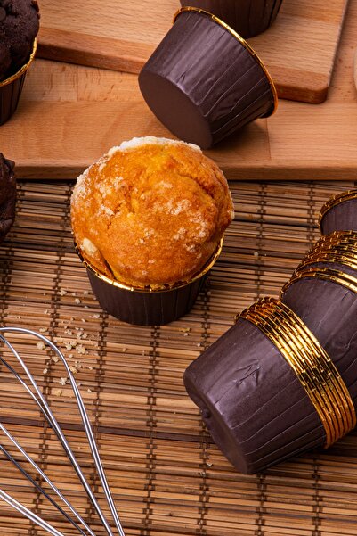 Huzur Party Store Kahverengi Parlak Karton 25'li Kek Kalıbı Kenarı Gold Kaplama Fırında Dağılmayan 6.5x4 cm Muffin