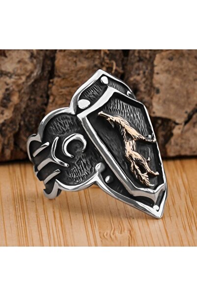 Takılingo 925k Gümüş Kurt Motifli Kayı Boyu Simgeli Ayarlanabilir Başparmak Z...