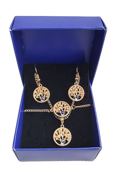 BİJUTERİ EVİ Tree of Life Gold Color Necklace Bracelet and Earring Set - 25