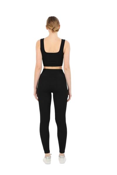 PROSLİM Black Women's Sports Crop Tights and Recovery Seamless Thin Fit - Fitness Set