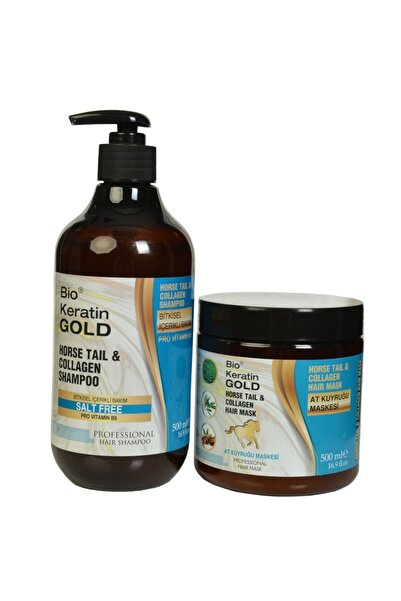 Bio Keratin Gold At Kuyruğu Bitki Özlü Tuzsuz Şampuan 500 Ml + At Kuyruğu Bit...