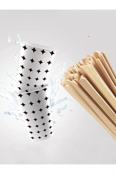 PEDUNA 500 Adet 7 Oz (KALIN) Karton Bardak 1000 Adet Tahta Karıştırıcı Çubuk
