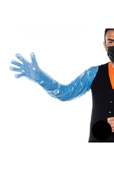 GlobalVet Rektal Eldiven 5 Parmak Eldiven 100’lü Mavi Veteriner Tohumlama Eldiveni Hijyenik Eldiven