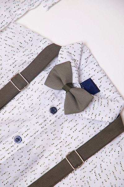 Mika Bebek & Çocuk Slim Fit Baby Boy Khaki Trousers Shirt Bow Tie Salopette Set