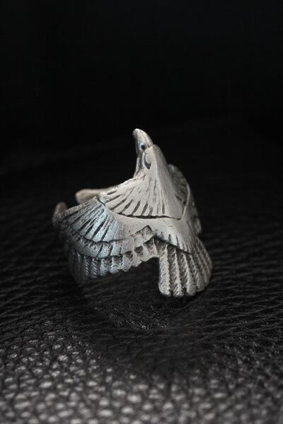 The Collection Antik Gümüş Kaplama Kanadı Açık Kartal Ayarlanabilir Yüzük
