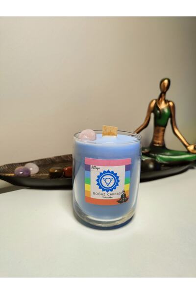 SillageCandle Boğaz Çakrası Meditasyon Yoga Şifa Mumu Pembe Kuvars Taşı Ve Ça...