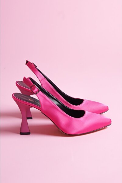 DİVOLYA Rozalinda Fuşya Saten Önü Sivri Günlük Kullanım Topuklu Ayakkabı